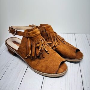 Topshop Tan Fringe Open Toe Sandals Size 7/40